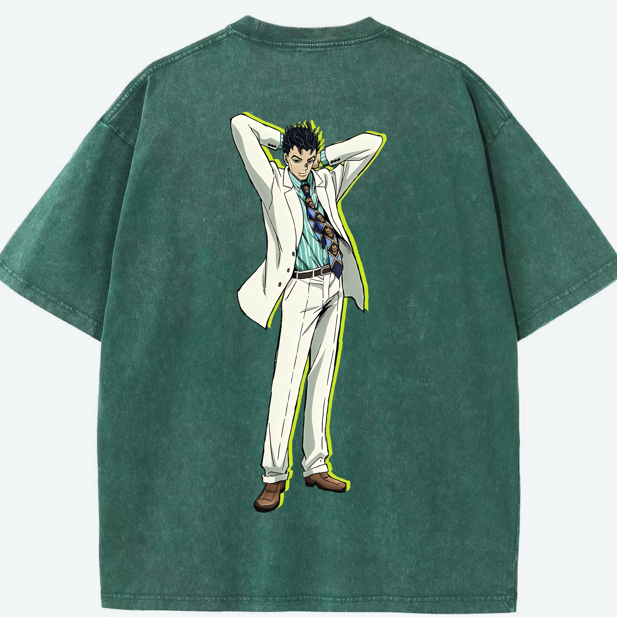 （画像用） ジョジョの奇妙な冒険 きら よしかげ JoJo's Bizarre Adventure Kira Yoshikage 綿100% ヴィンテージ風 半袖Tシャツ（背面プリント）